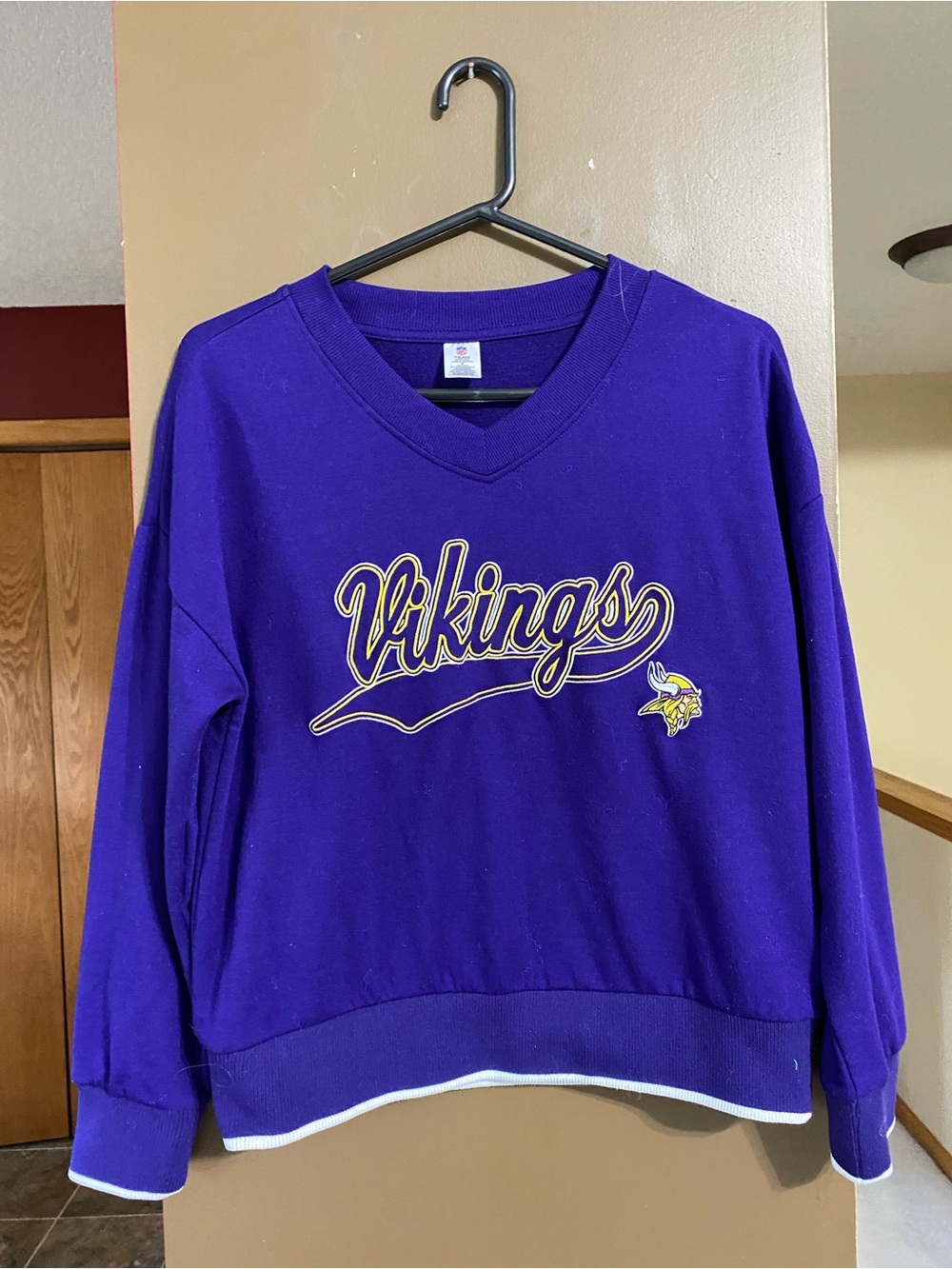 NWOT Purple Vikings Script V-Neck Sweater